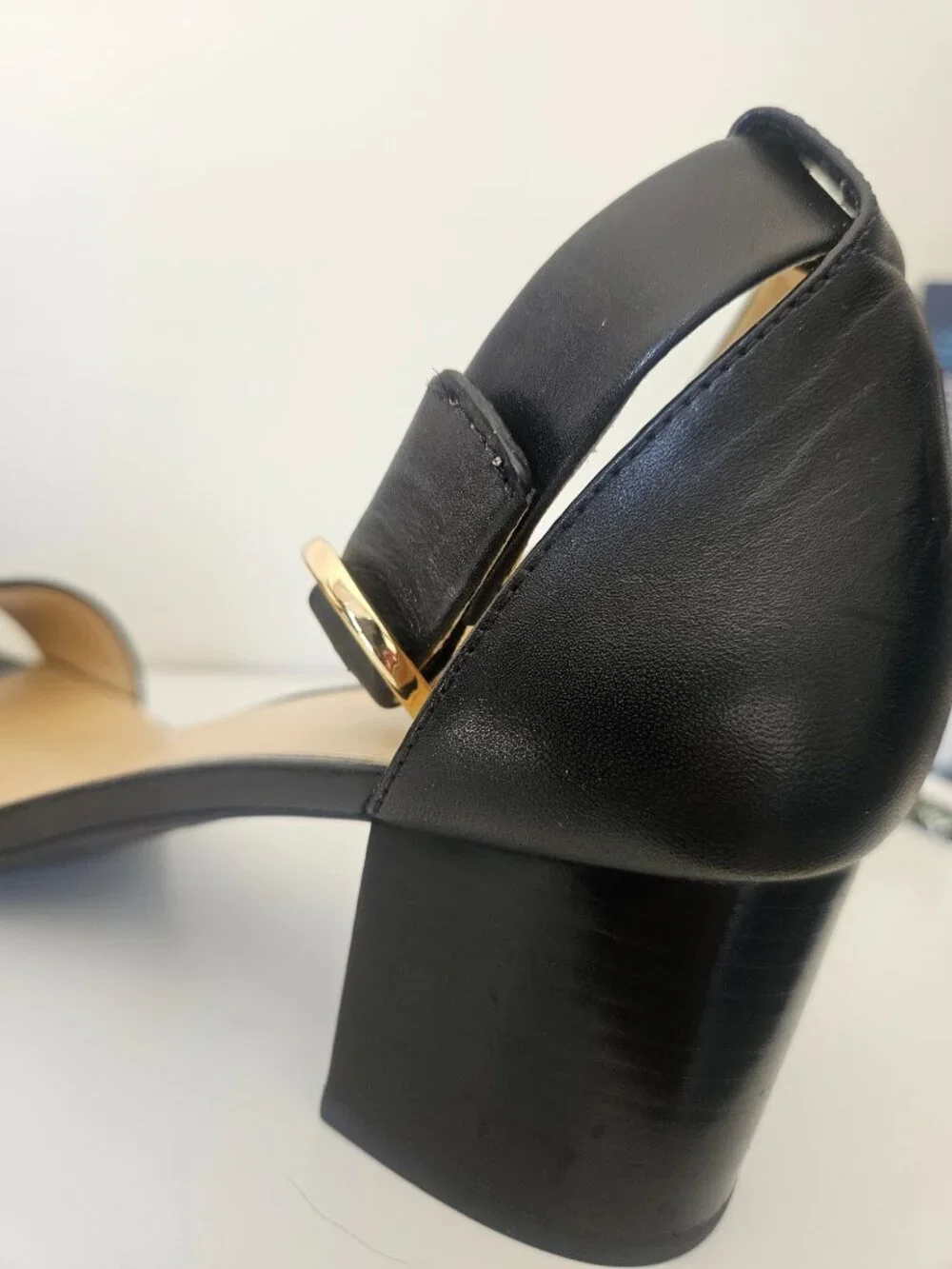 Michael Kors Black Leather Block Heel Ankle Strap Sandals, Size 7.5